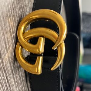 Gucci Leather Marmont GG Belt Black Size 38 NEW 38.5” long 1.5” wide